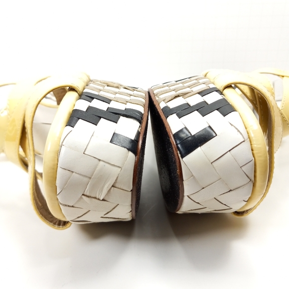 COLE HAAN & Nike Air Genevieve Pale Yellow Patent Sandals w/ Bold Woven Plat… - Picture 6 of 15